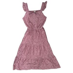 Jenna‎ & Jessie Girls Pink Floral Lace Tiered Maxi Dress Ruffle Straps Size 12